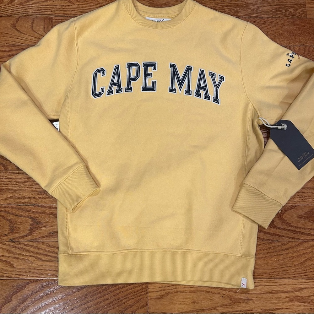 Cape May Vineyard Crew Embroidered Sweatshirt Small Butter Yellow Coastal New